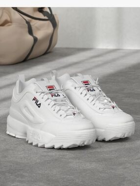 Fila Kids Disruptor II Premium Comfortable Sneakers, White/Navy/Red Size 4